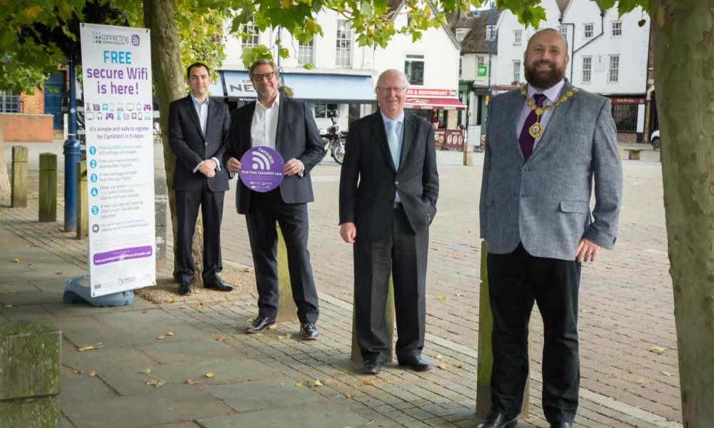 Wifi coming to town celebrations. Cllr Ryan Fuller with Conservative colleagues including then Mayor James Palmer