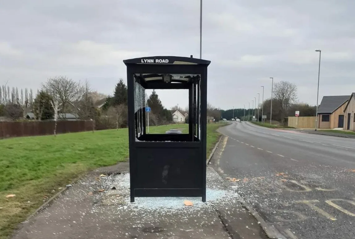 “We are reaching out to parents and guardians after the bus shelter on Lynn Road in Wisbech was vandalised with bricks” says Cambs Police.