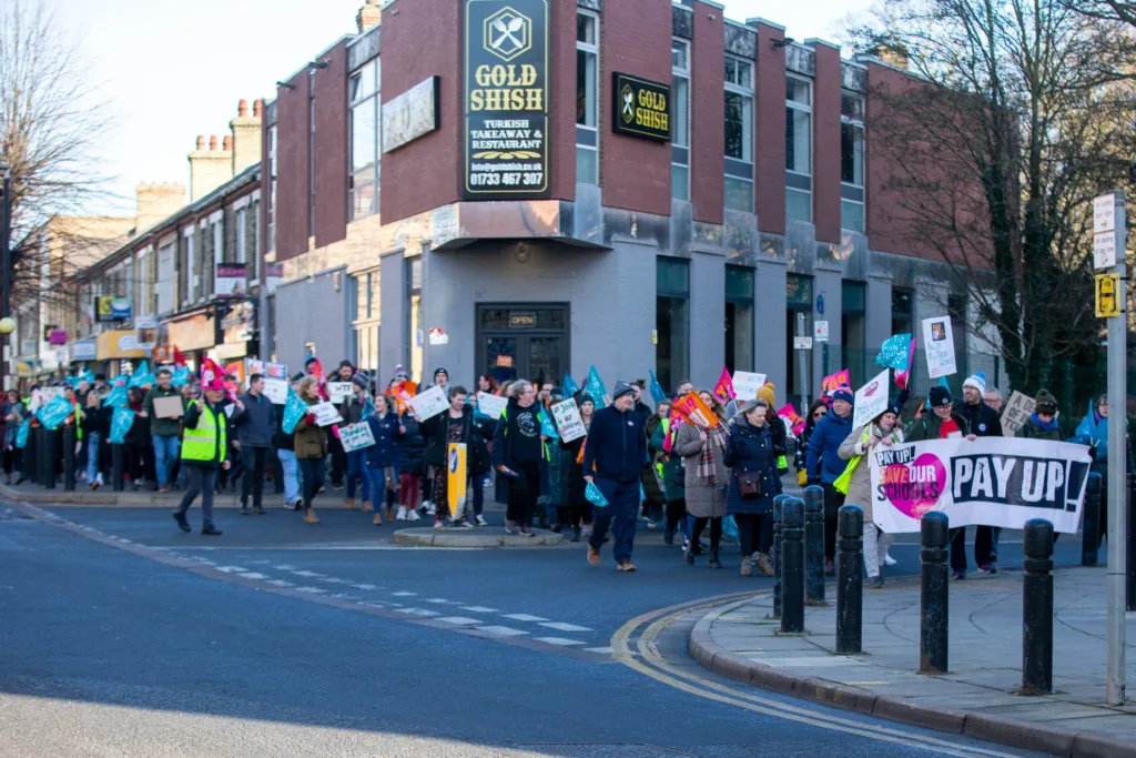 Day of protest by Peterborough teachers who joined a march to protest about pay and conditions; other unions and supporters joined them. PHOTO: Terry Harris