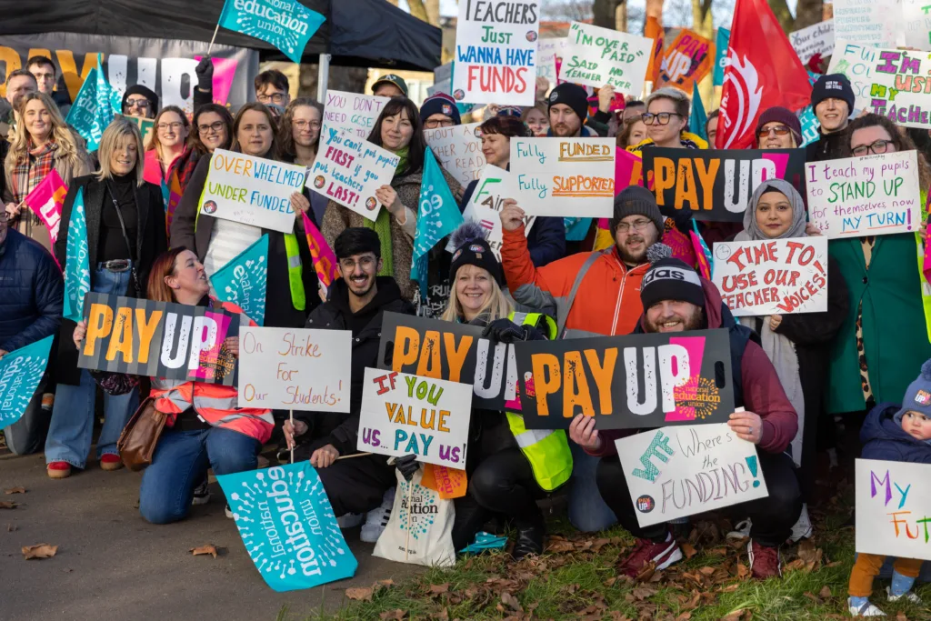 Day of protest by Peterborough teachers who joined a march to protest about pay and conditions; other unions and supporters joined them. PHOTO: Terry Harris