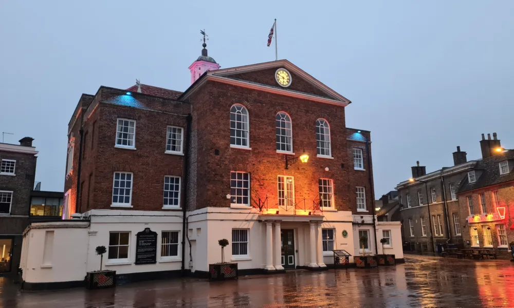 Huntingdon Town Hall lit up in blue and yellow last November in support of the independence of the Ukrainian people. It marked Dignity and Freedom Day, a Ukrainian national holiday to commemorate the anniversary of the pro-European Union mass protests in 2014.