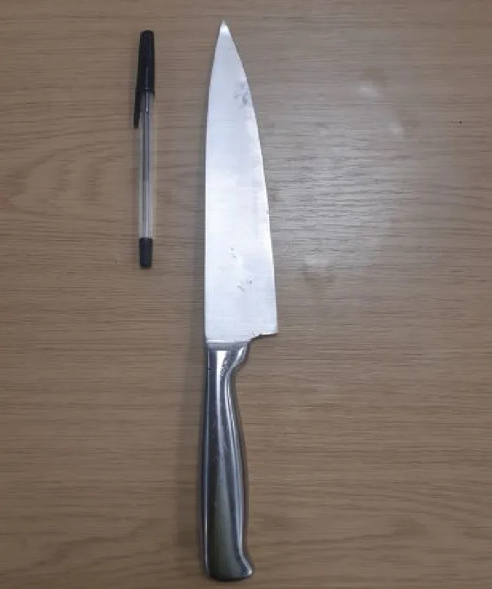 The knife that Tracey Armah pulled out and started to wave around before stabbing the counter of a Peterborough takeaway.