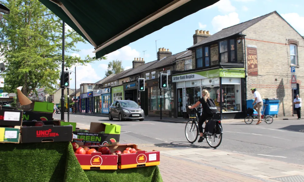 An image of Mill Road taken in July 2021, when an experimental TRO and bus gate on the bridge was in place.