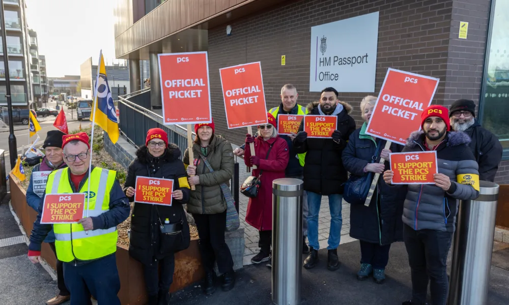 Union boss: “There are some who think all civil servants are bowler hat Sir Humphrey types – well they’re not. Most of these are hardworking ordinary people” Picket line at Peterborough Passport Office. PHOTO: Terry Harris