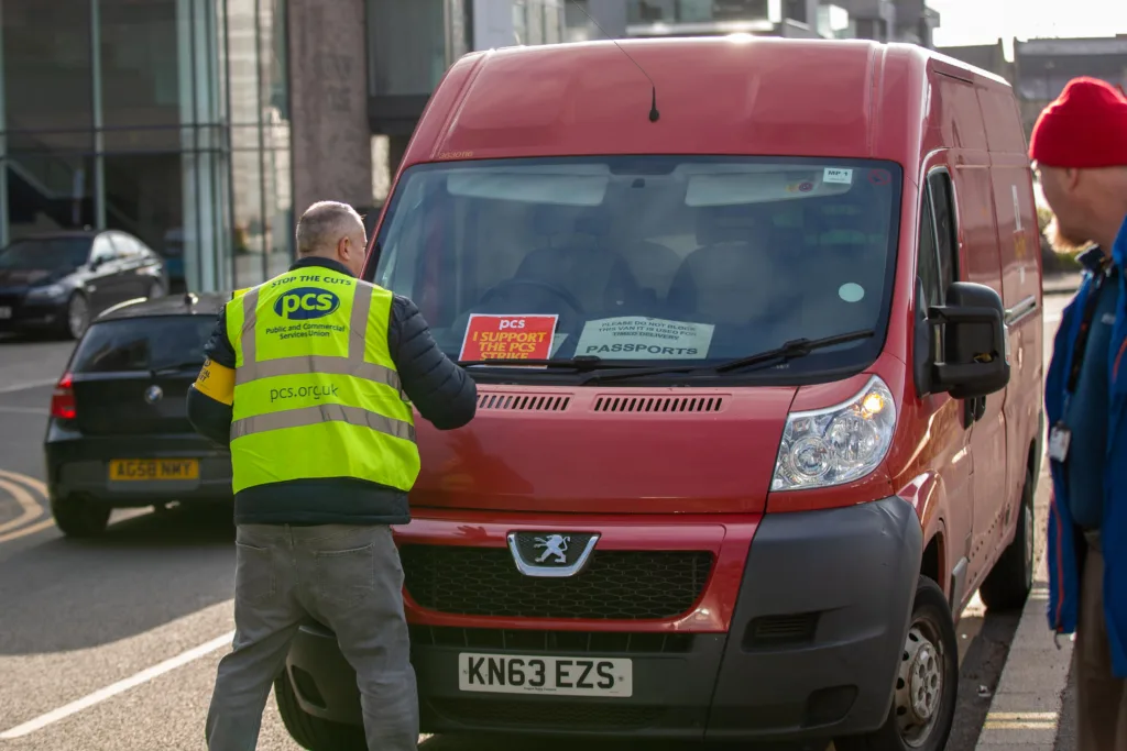 Union boss: “There are some who think all civil servants are bowler hat Sir Humphrey types – well they’re not. Most of these are hardworking ordinary people” Picket line at Peterborough Passport Office. PHOTO: Terry Harris 