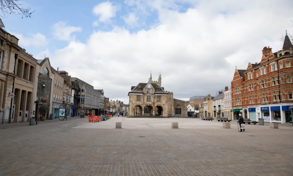 Peterborough City Centre is deserted at 11am on a Saturday during the COVID19 lock-down, City Centre, Peterborough Saturday 28 March 2020. Picture by Terry Harris.