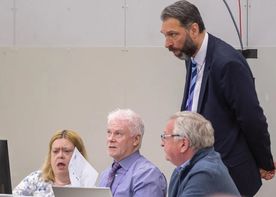 Paul Medd (returning officer) at the Fenland District Council election count at the Hudson, Wisbech.