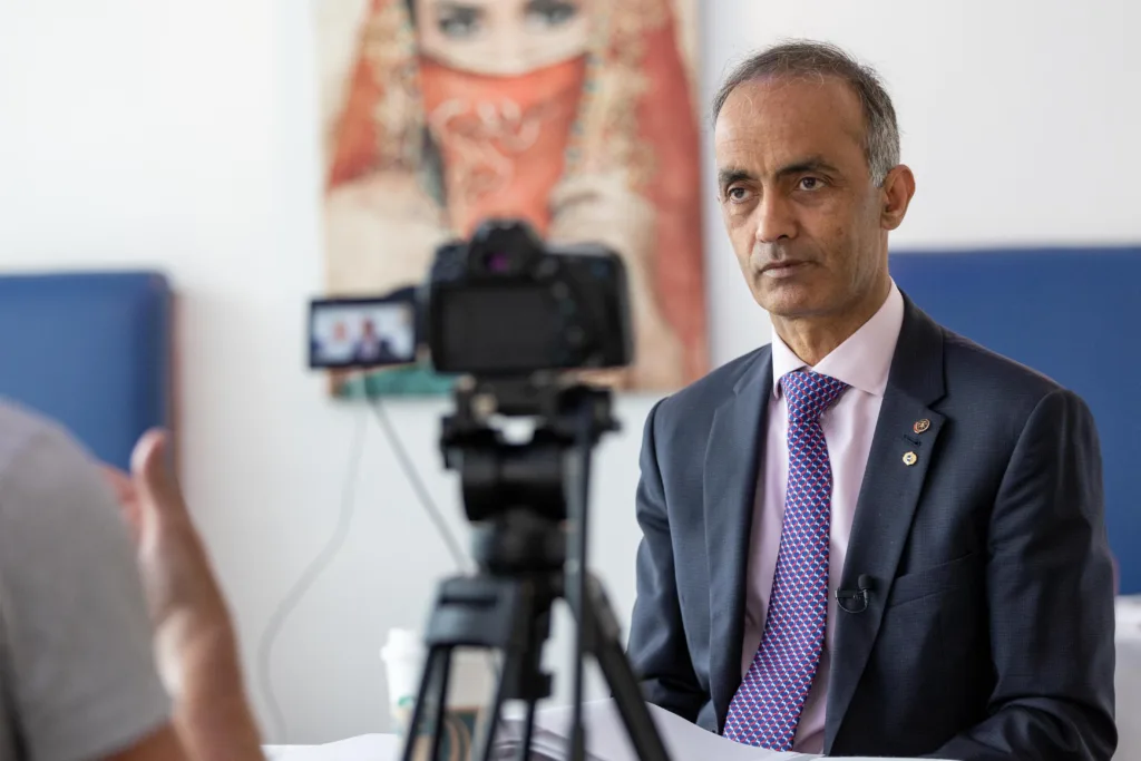 Councillor Mohammed Farooq taling to Paul Stainton, Hamtpton, Peterborough Tuesday 06 June 2023. Picture by Terry Harris.