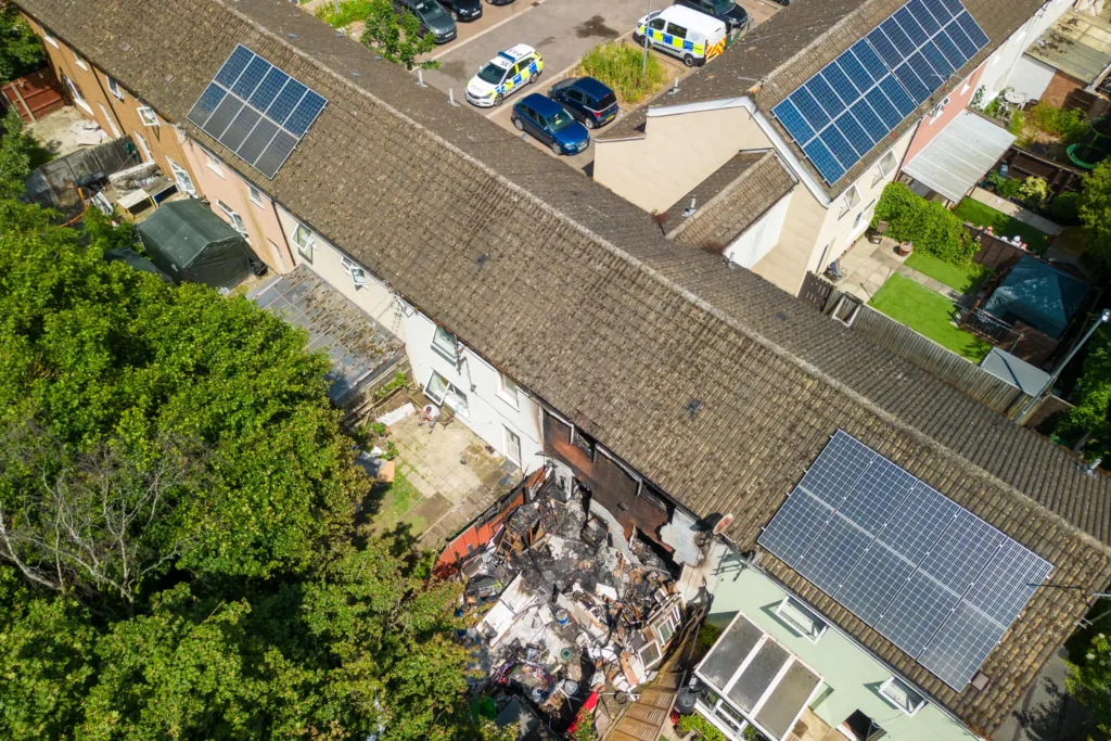 A man died, and a woman suffered ‘life threatening’ injures when a blaze broke out at a house in the Crabtree area of Peterborough early today (Monday). PHOTO: Terry Harris. 