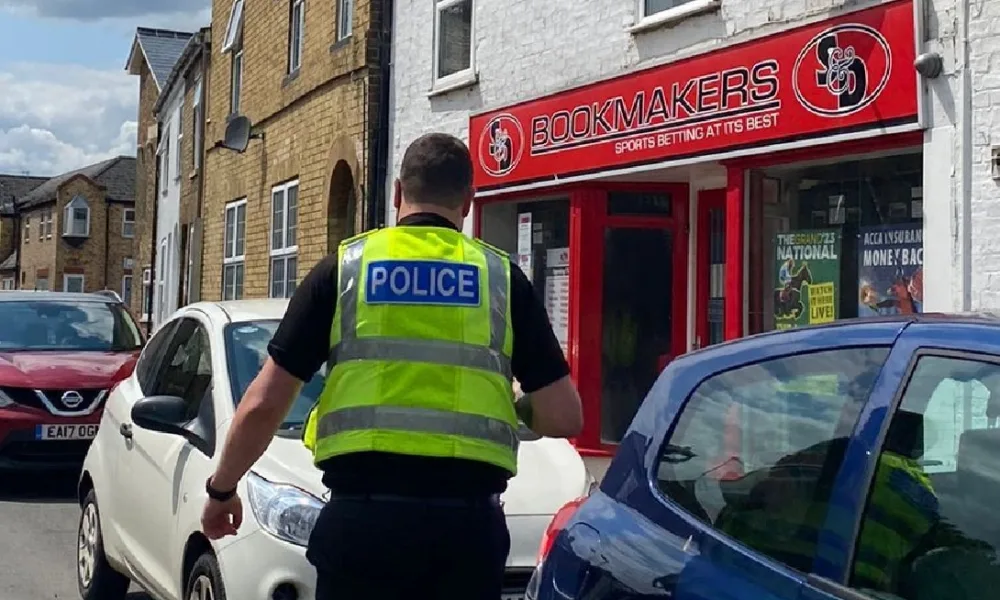 The scene outside S&D Bookmakers in Little Whyte, Ramsey, after an armed robbery on Thursday June 29