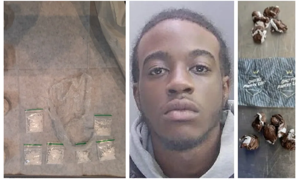 Drug dealer Shamar Williams with the drugs police found at a Peterborough house.