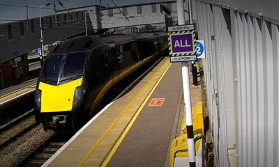 Station CCTV image of the train slowing down at Peterborough platform 1 following the over speeding incident at 1300 hours on 4 May 2023. (Photo courtesy of LNER).