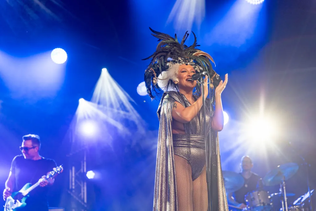 Marley Munroe AKA Lady Blackbird,Cambridge Folk Festival, Cambridge Friday 28 July 2023. Picture by Terry Harris.