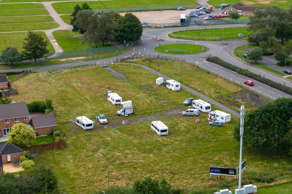 The caravans that have forced their way onto land which is part of the Peterborough showground. PHOTO: Terry Harris 