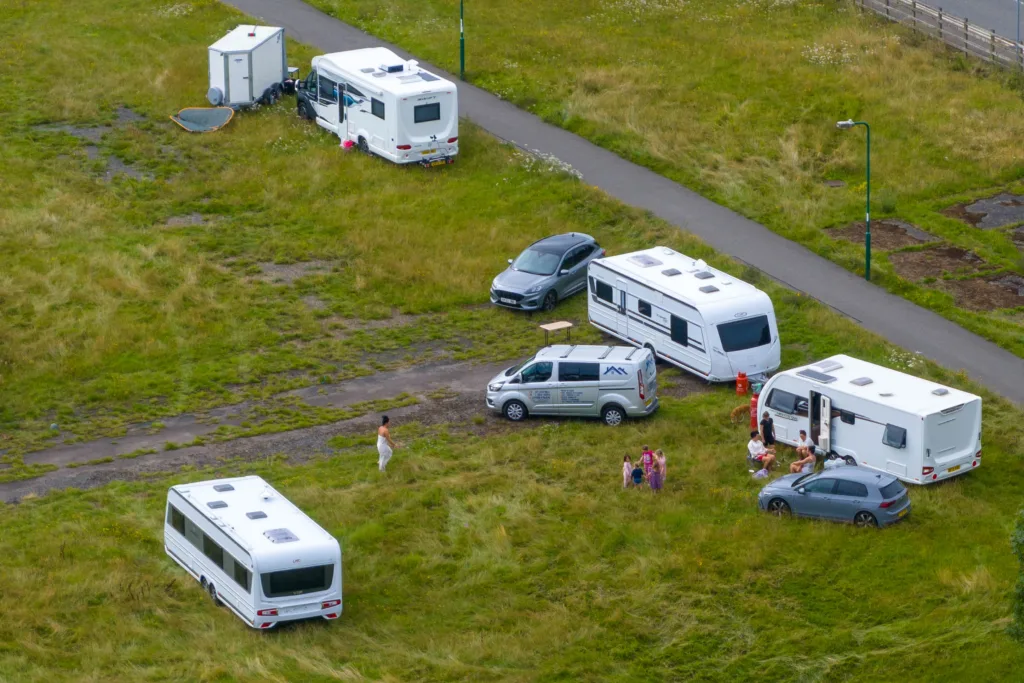 The caravans that have forced their way onto land which is part of the Peterborough showground. PHOTO: Terry Harris 