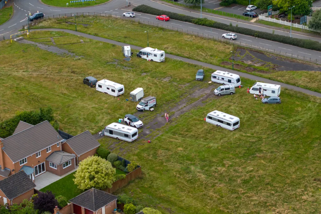 The caravans that have forced their way onto land which is part of the Peterborough showground. PHOTO: Terry Harris 