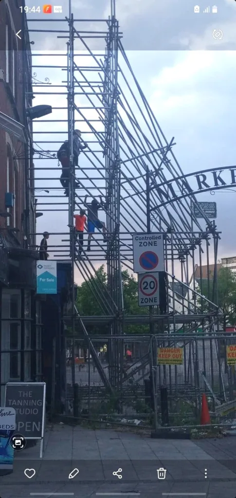 Photo doing the rounds of social media of youngsters using the scaffold at Cashino burnt out Wisbech store for climbing practice. 