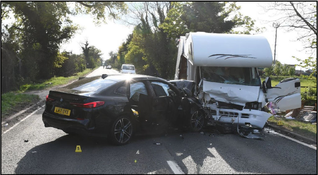 Flynn Clarke, 20, who is on loan at Dagenham and Redbridge from Norwich City, was driving a black BMW 218i along the westbound A47, near Thorney, at about 2.30pm on 30 April last year when the car crashed into a white Fiat Ducato Motorhome, close to The Causeway roundabout