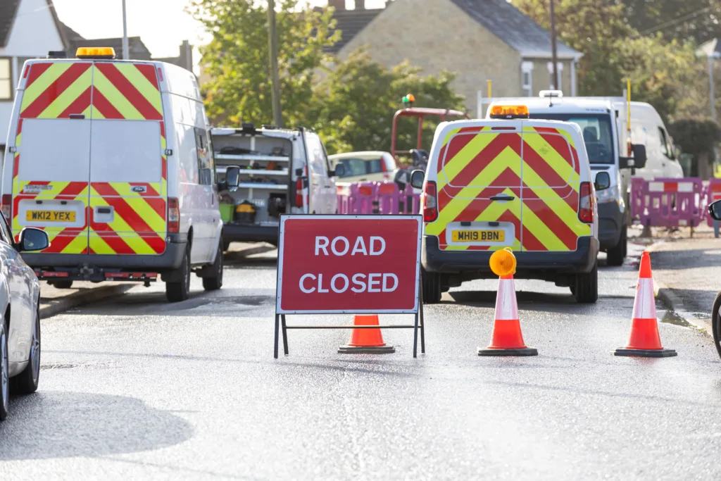 Peterborough Road, Farcet, where Anglian Water has been busy repairing a burst water main. Photo: Terry Harris 