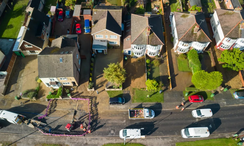 Peterborough Road, Farcet, where Anglian Water has been busy repairing a burst water main. Photo: Terry Harris