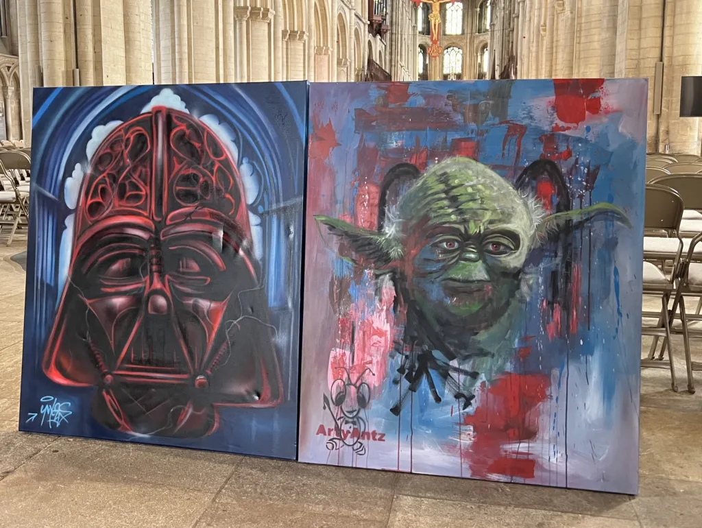 Art Wars event on the Cathedral Green producing two incredible super-sized Star Wars paintings, each 1m x 1.3m in size.