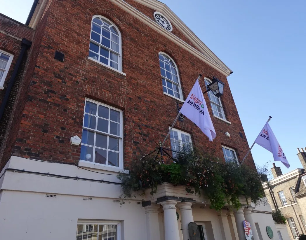 Huntingdon Town Council flying the outside Huntingdon town hall last week to celebrate Magpas Air Ambulance and #AirAmbulanceWeek.