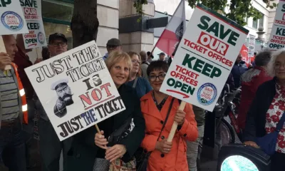 Angela Singer and Amanda Taylor on the march. On Thursday, an estimated 1,000 people – one for every ticket office facing closure - marched for the cause.