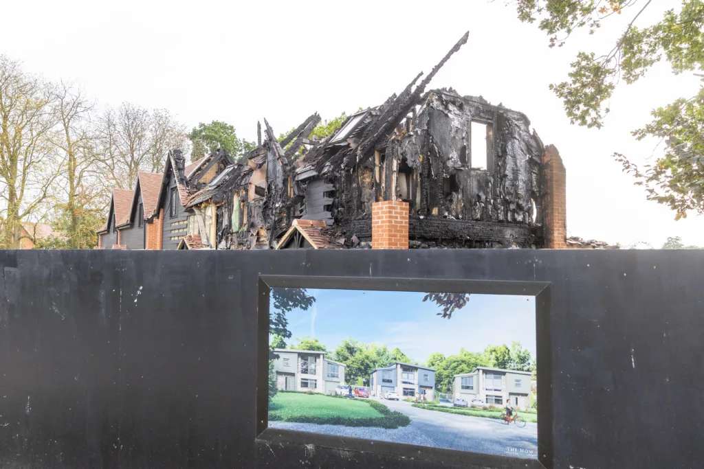 Police are working closely with fire service investigators after fire destroyed two new homes in St Ives in an arson attack. PHOTO: Terry Harris