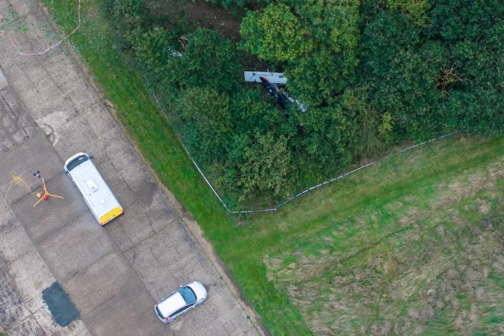 Police at scene of plane crash Langham Airfield in Norfolk. Emergency services were called after reports of the four-seater light aircraft crash at Langham Airfield at 3.40pm yesterday (10/9/23).,Langham Airfield, Langham
Wednesday 11 October 2023. 
Picture by Terry Harris