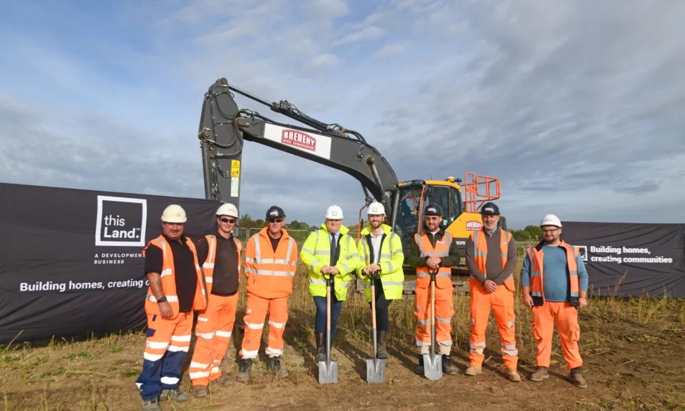 (left to right): Ross Mowle (Senior Development Manager, This Land); Tim Tyte (Contracts Manager, Breheny), David Lewis (CEO, This Land), Mitch West (Site Manager, Breheny).