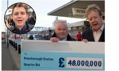 Mayor Dr Nik Johnson (inset) with Peterborough MP Paul Bristow and city council leader Wayne Fitzgerald celebrating the city’s success in winning £48m levelling up cash. Cllr Fitzgerald is also a member of the Combined Authority.