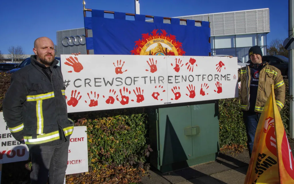 Firefighters stage protest in Huntingdon over reduction in reduction to fire crews PHOTO: Mark Thomas 