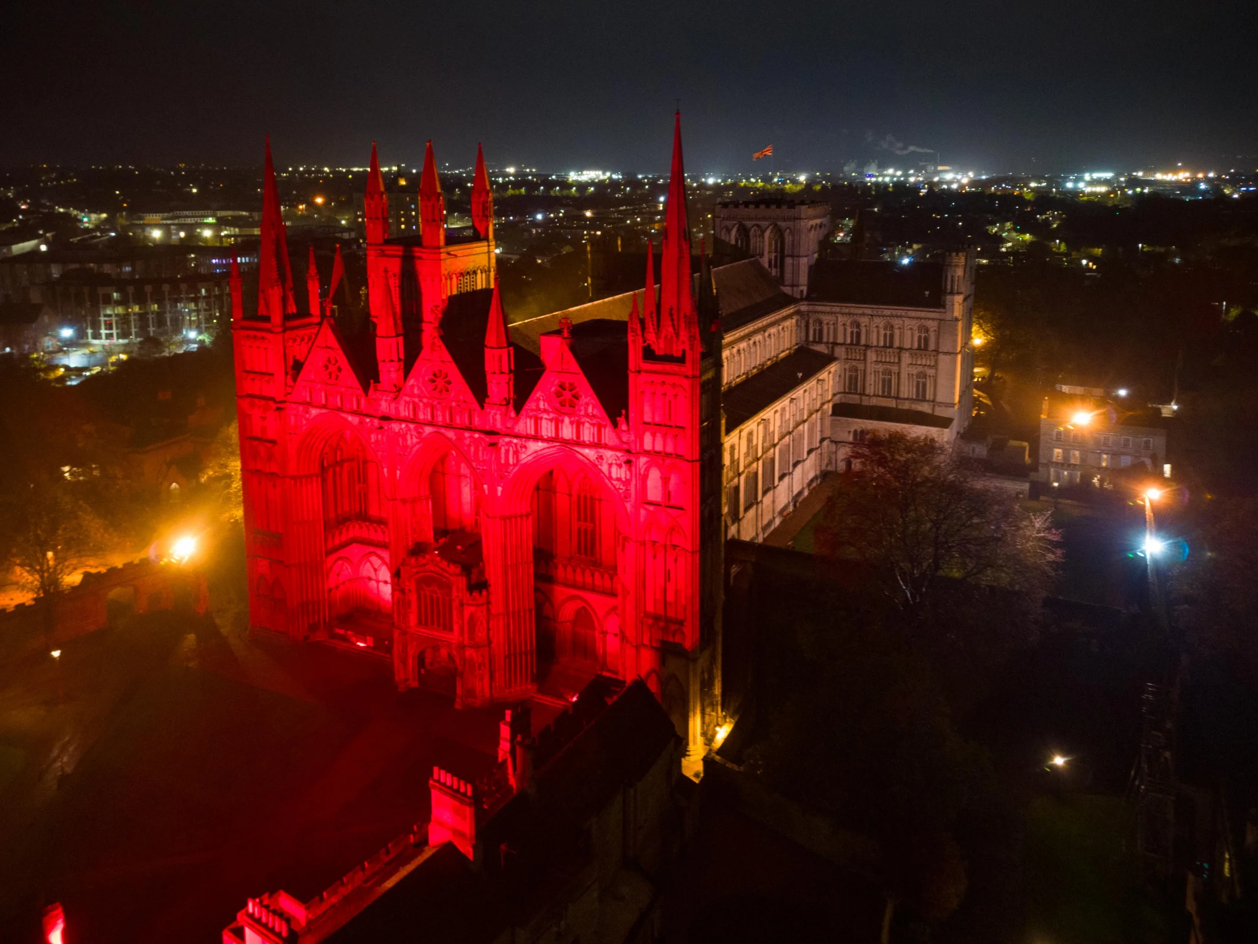 The Cathedral in red for Remembrance Sunday....