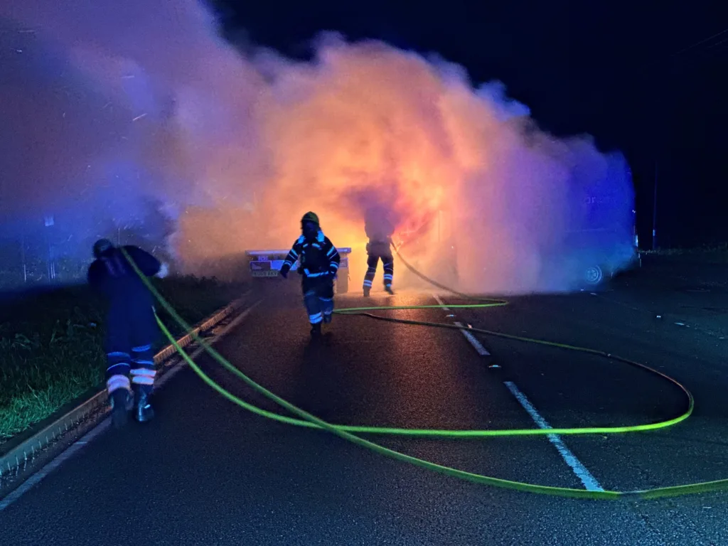 Lucky to be alive: Police photos from the horrendous A47 crash tonight involving a bus and a van which burst into flames. No one was injured.