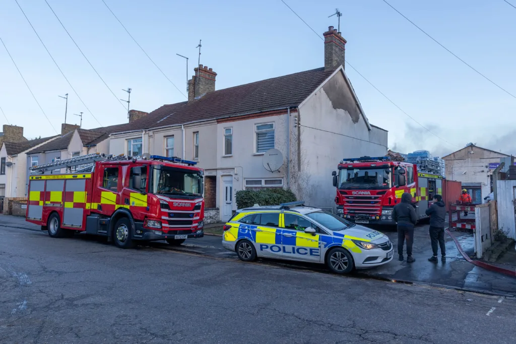 Aftermath of the blaze that destroyed Dungarwalla cash and carry in Padholme Road, Peterborough. Fire crews still in attendance today to dampen down. Friday 29 December 2023. PHOTO: Terry Harris. 