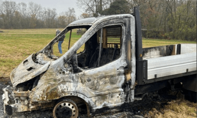 Burnt out tipper stolen from Huntingdon found in Puddock Road, Warboys