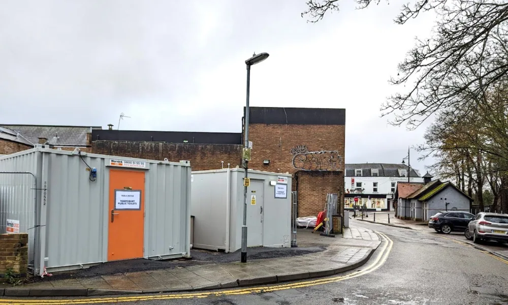 Temporary loos have been erected in the car park of the former Barclays bank in Broad Street, March. Fenland Council bought the former bank – and the car park – earlier this year.