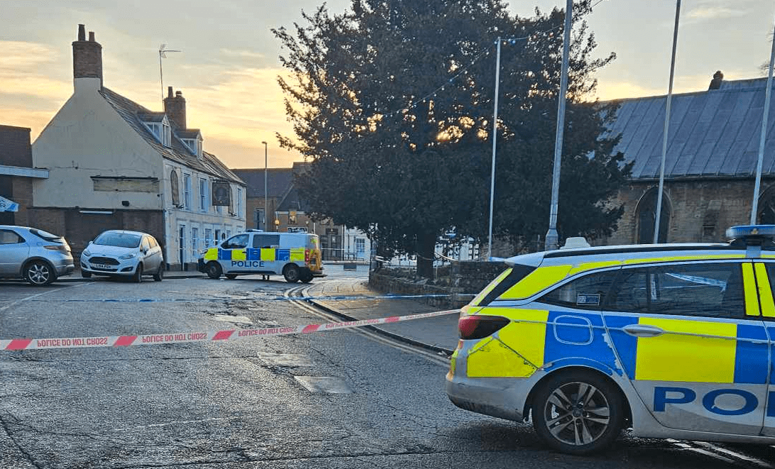 Church Terrace, Wisbech, today, which has been cordoned off. Blood has been seen on the pavement. Photo: CambsNews