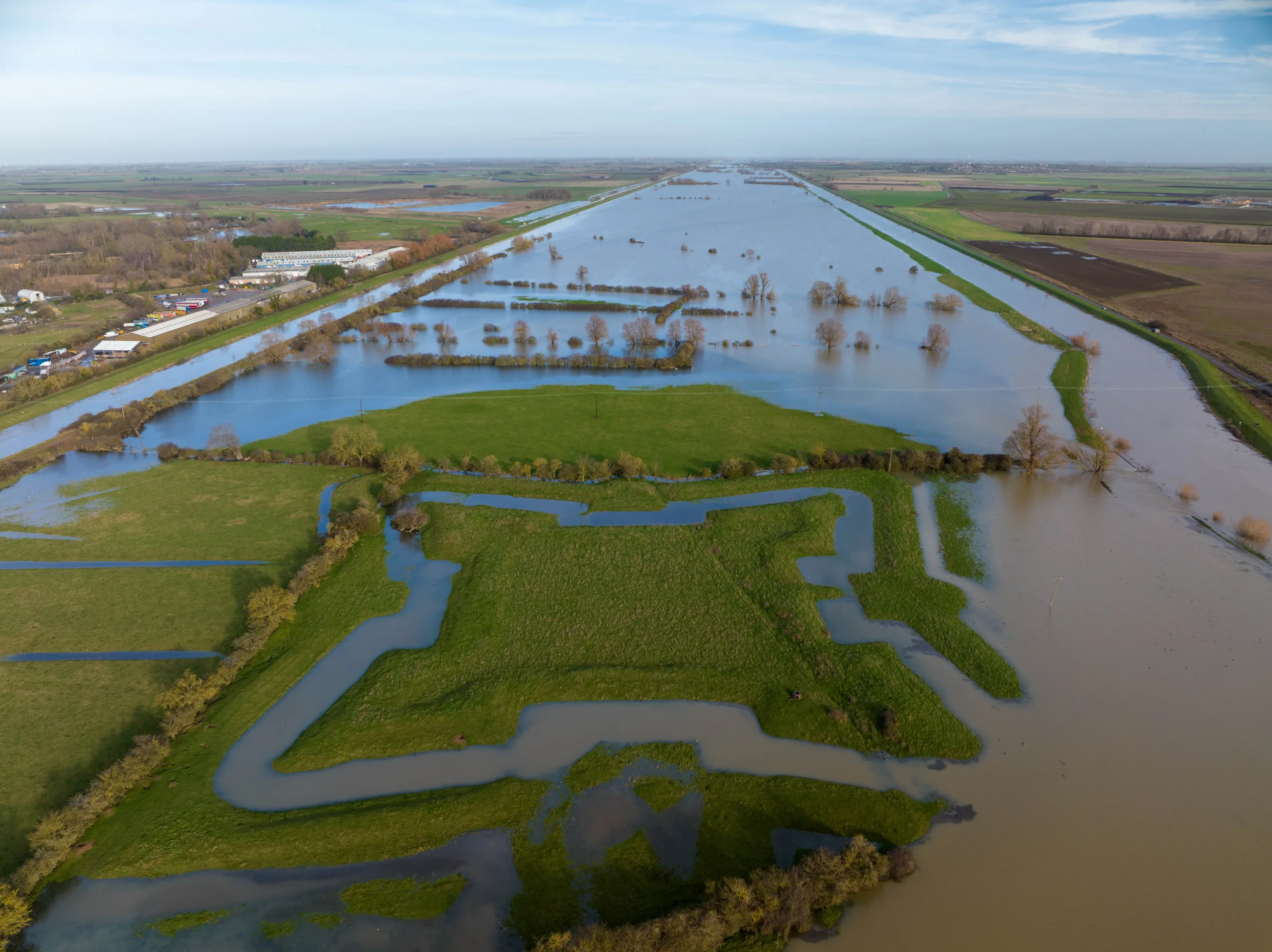 Flooding reveals English Civil War fort after Storm Henk . The clear outline of a 400-year-old English Civil War fort has been highlighted after heavy rain and flooding filled a moat around the earthworks following Storm Henk. Aerial photos show The Earith Bulwark in the Cambridgeshire Fens, which was built around 1643 by Oliver Cromwell's forces to protect crossing points on the local rivers, including the River Great Ouse. Picture by Terry Harris.