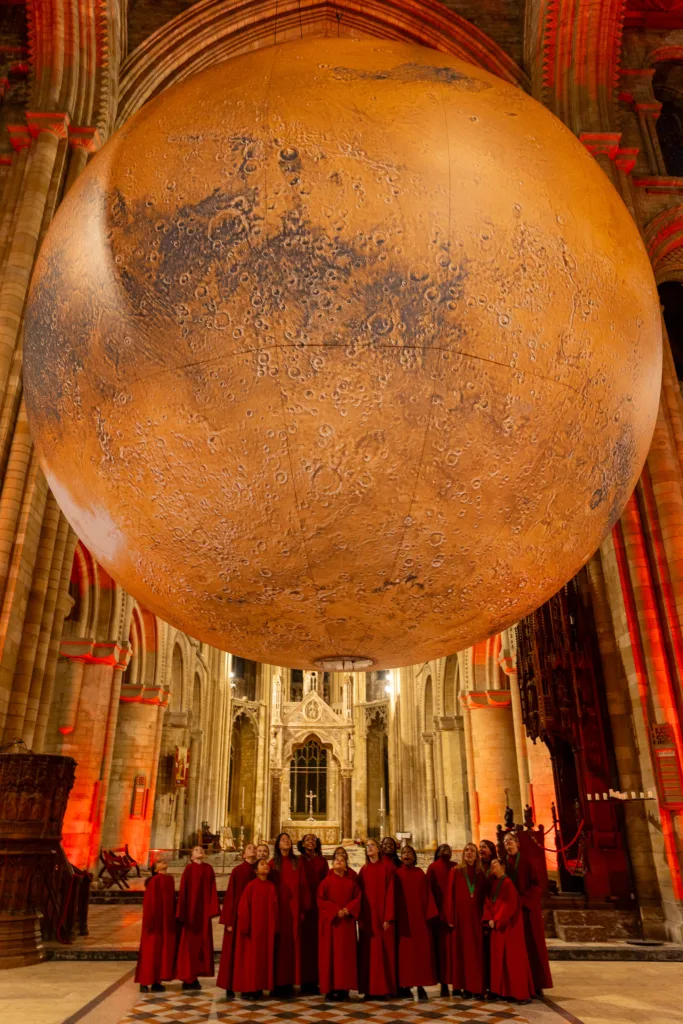 Luke Jerram's extraordinary astronomical artwork Mars: War & Peace.Peterborough Cathedral until January 29th. PHOTO: Terry Harris 