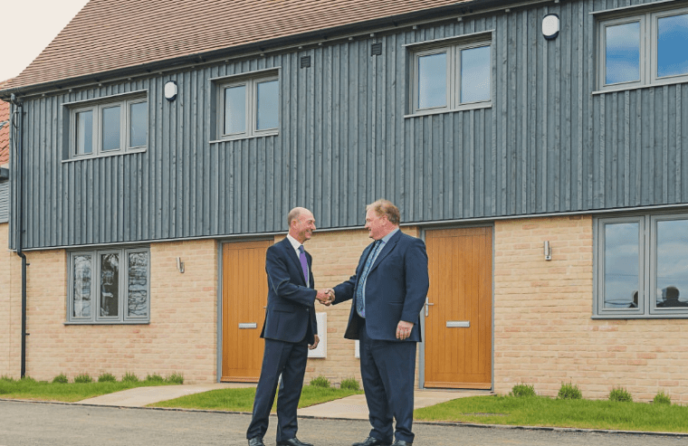 Simon Somerville-Large, (left) managing director and founder of Laragh Homes with Charles Roberts, chair of Stretham and Wilburton CLT. Mr Roberts is a former leader of East Cambridgeshire District Council and former housing advisor to Mayor James Palmer