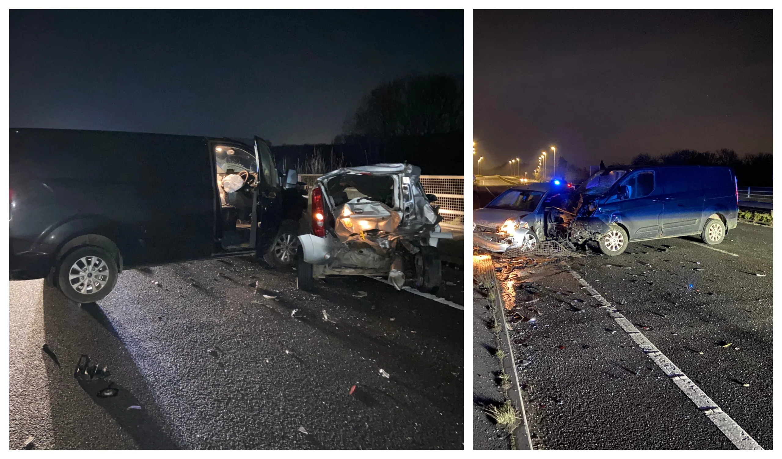 Aftermath of the crash on the Nene Parkway, Peterborough, in which a driver sustained a serious injury