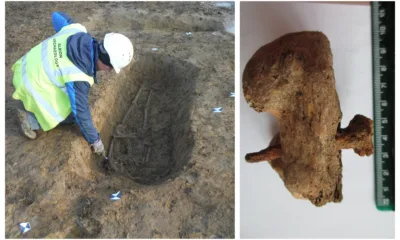 Nail lodged in the heel of the crucified man (credit: Albion Archaeology) and grave where the remains of the crucified man were discovered (credit: Albion Archaeology)