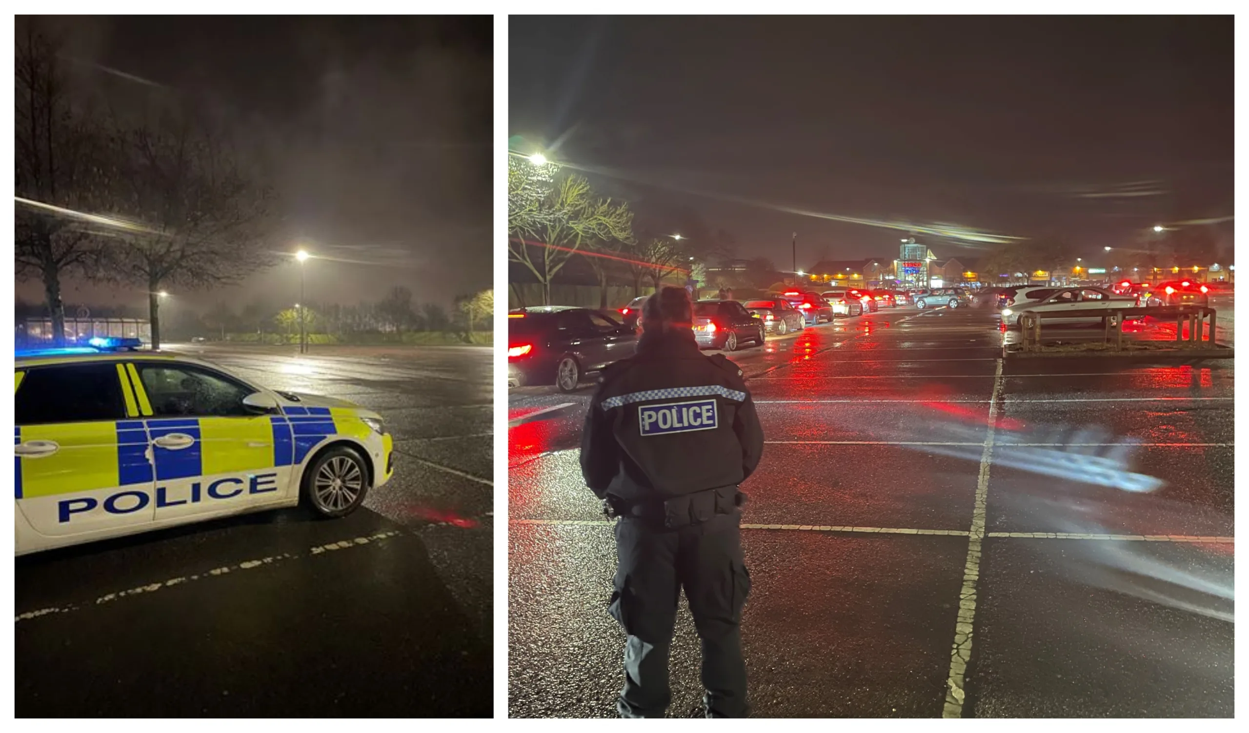 Police on patrol at the Serpentine Green car park in Hampton where they dispersed a car meet, and as the second photo shows quite quickly too. PHOTO: Cambridgeshire Police