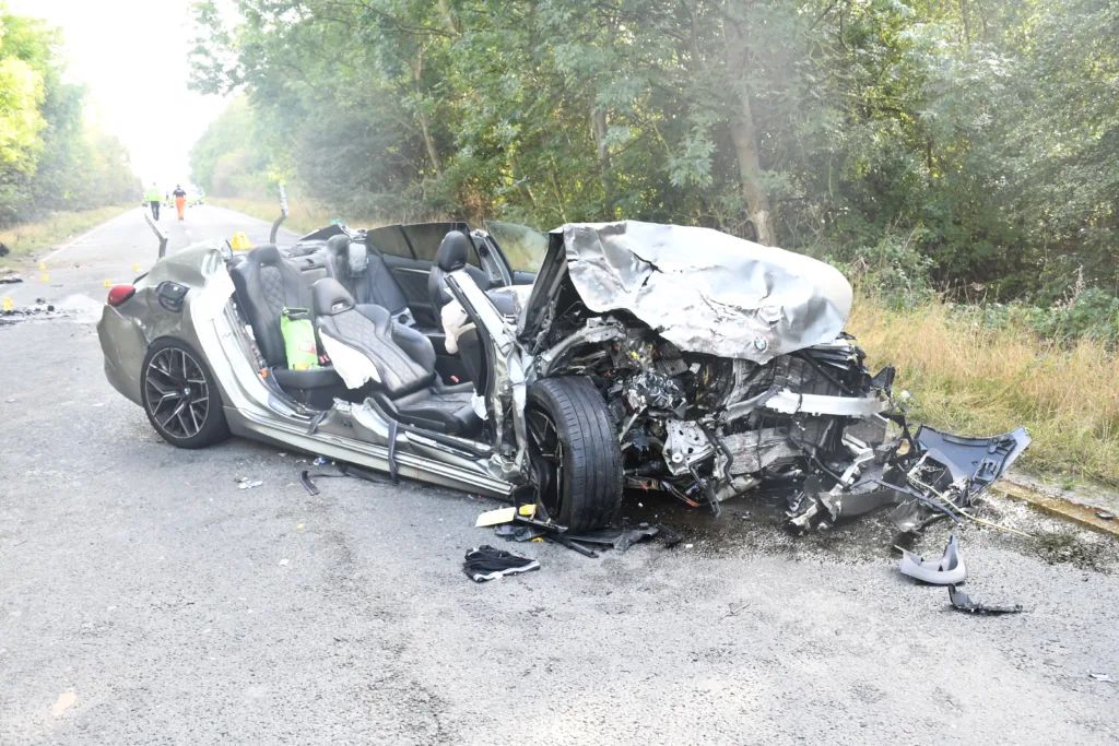 CRASH AFTERMATH: After overtaking the Range Rover and when passing the lorry, Asim Bashir collided head-on with a red Ford Fiesta being driven in the opposite direction by Christopher Hunt, 33, of Uppingham.