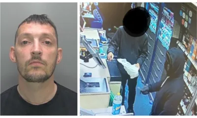 Anthony Gawthrop was jailed for robbing a Co-op store in Milton Road, Cambridge. Custody photo and CCTV image shown to court of him committing the offence.