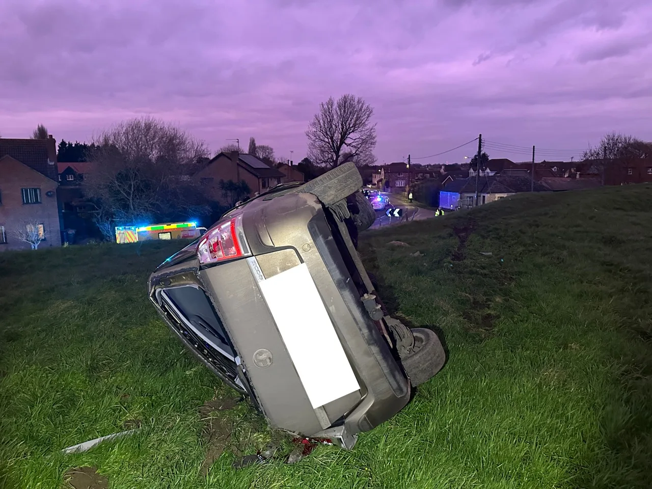 The scene that greeted emergency workers at Guyhirn near Wisbech last night after a 2-car crash. PHOTO: Policing Fenland