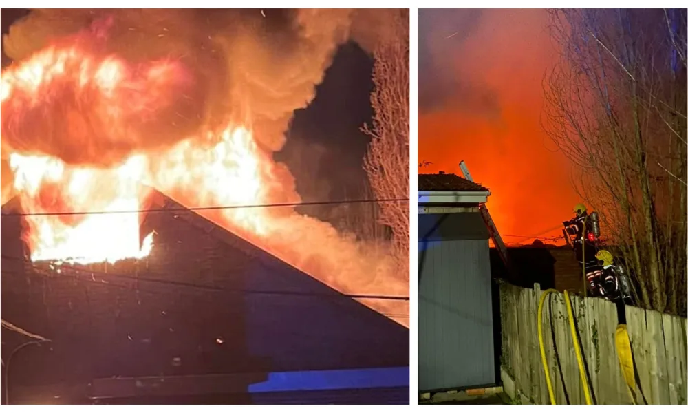 Firefighters tackle a major garage fire in Lincoln Road, Peterborough. Earlier 60 firefighters were called after fire broke out at Lidl distribution centre at Alwalton. PHOTO: Cambridgeshire Fire and Rescue Service