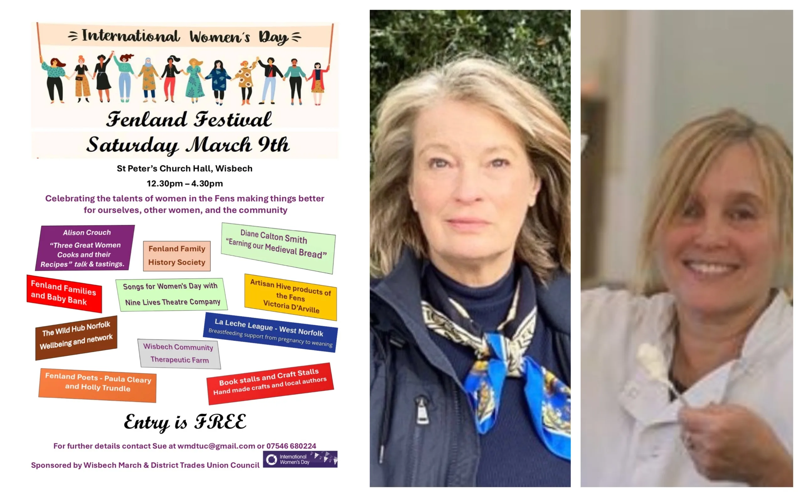 Diane Calton Smith (centre) and Alison Crouch have roles in the third annual Festival for International Women's Day being held in Wisbech on March 9