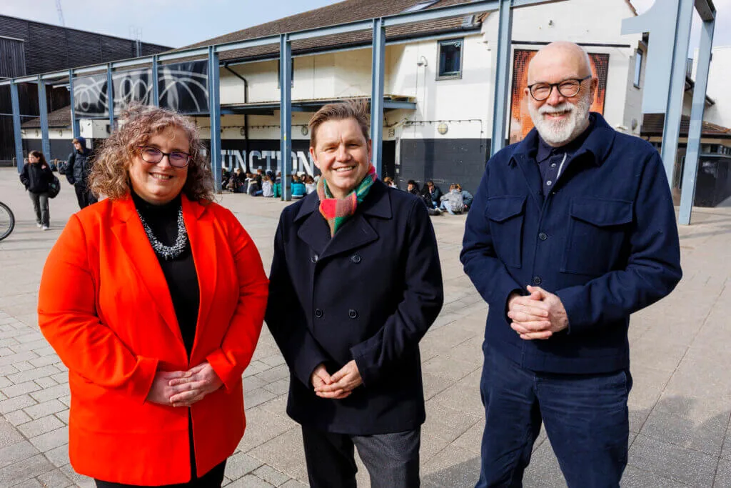 Dr Nik Johnson, Mayor of Cambridgeshire and Peterborough last week visited sites in central Cambridge earmarked to benefit from £4.5 million arts and culture funding from the Cambridgeshire & Peterborough Combined Authority. Pictured: Tim Jones Market and Street Trading Manager with Dr Nik Johnson and Cllr Mike Davey Leader of Cambridge City Council.